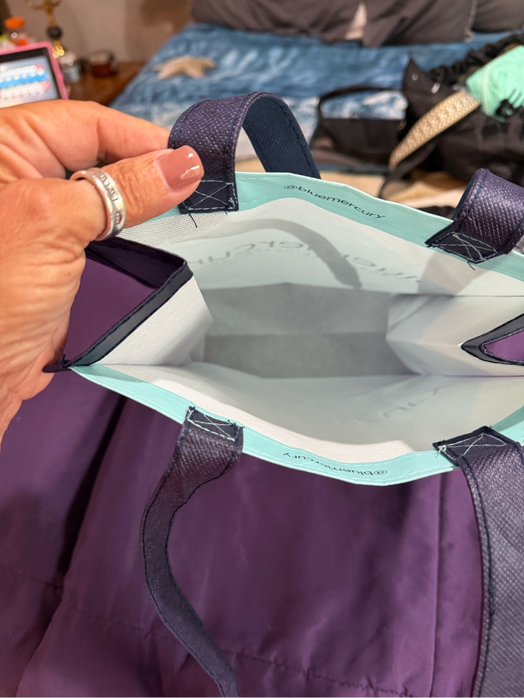 Mint Tote With Black Trim Everyday Cosmetic Tote — image 4 of 4